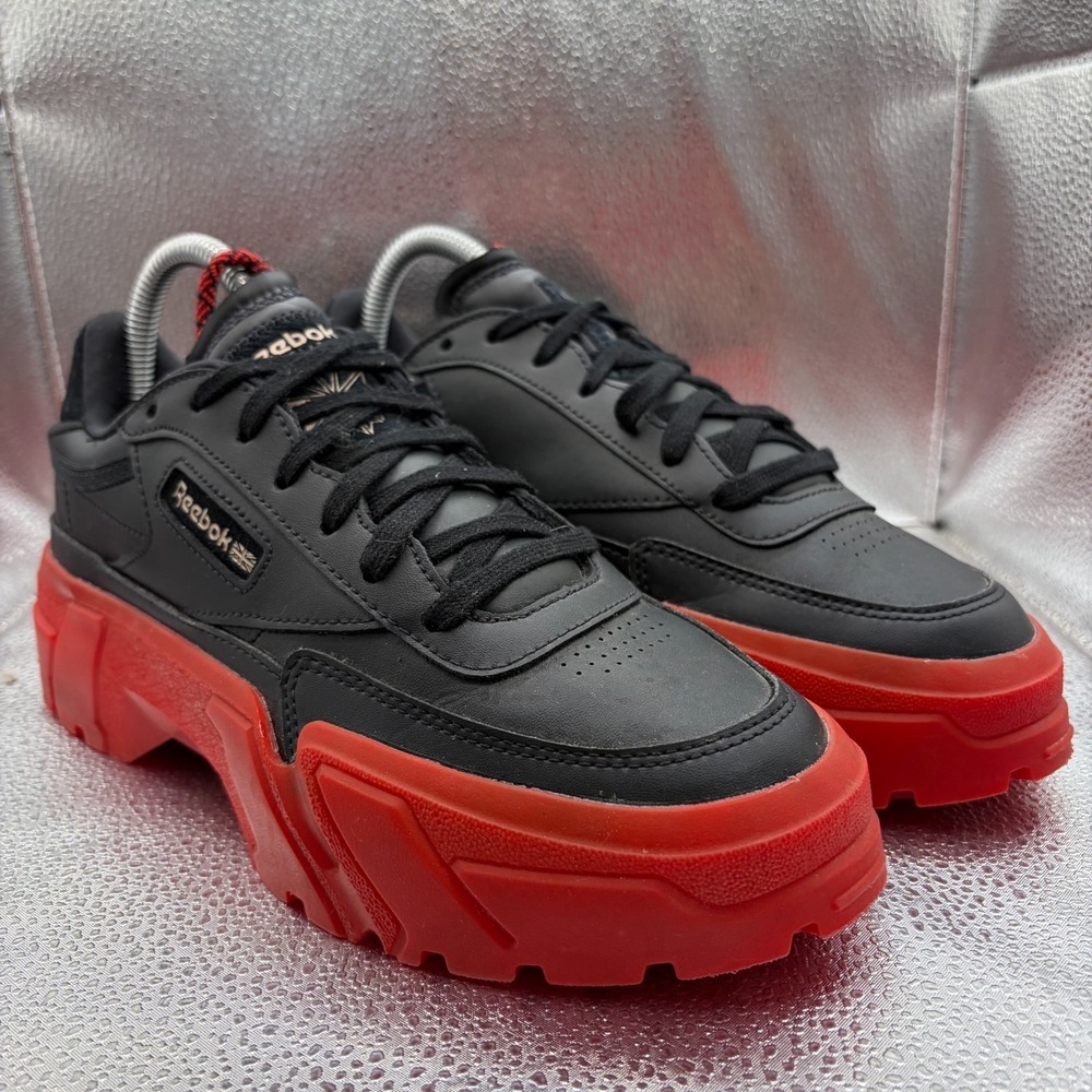 Size 7.5 Reebok Club C Cardi B Black Red Lace Up Womens Sneaker Shoes H05179